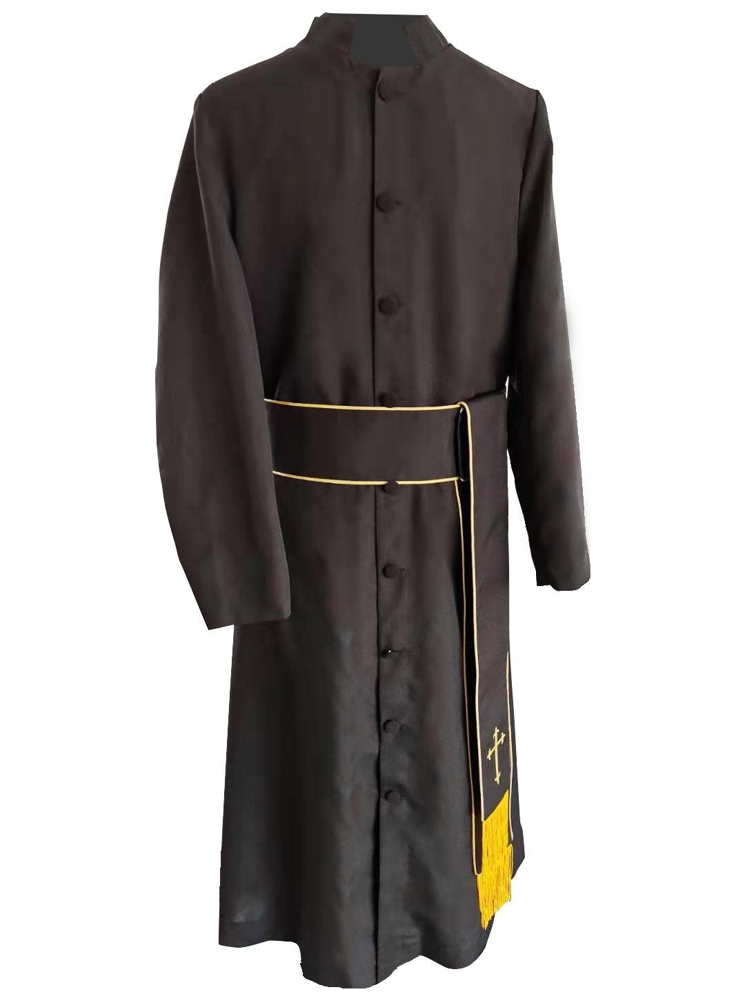 Black Clergy Band Cincture with Gold Piping
